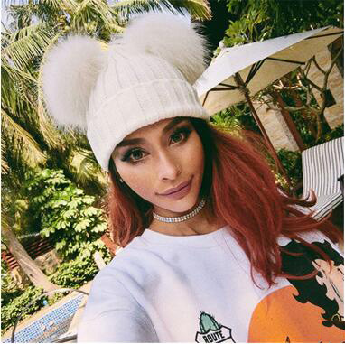 

Hot Sale Women's Knitted Hats Solid Double Fur Ball Woolen Hats Fashion Sweety Ladys Winter Hats Beanie 6 Color, Black 1