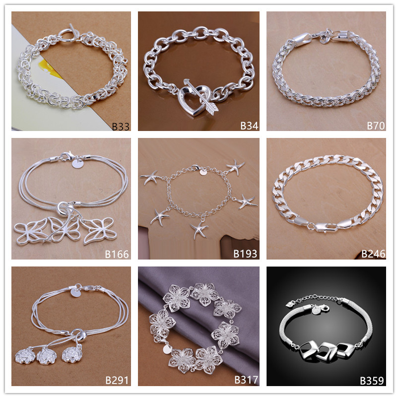 

Stone mandrel hanging space butterfly rose sterling silver plated Charm bracelets 8 pieces mixed style GSSB33 sale women's 925 silver bracelet