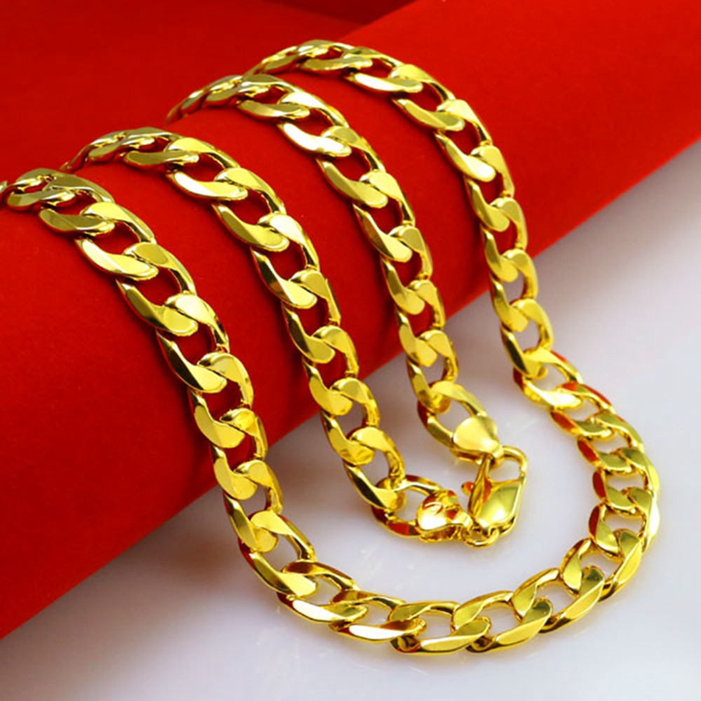 Cuban Necklace 18k Yellow Gold Filled Cool Mens Chain Necklace 8mm,10mm,12mm-image-617144781