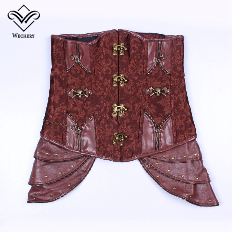 

Brown Steampunk Corset Women's Bustiers & Corsets Faux Leather Gothic Underbust Steel Boned Waist Corset Bustier Top S-2XL