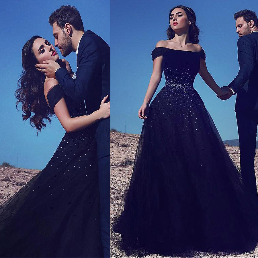 

Gorgeous Tulle Off-the-shoulder Neckline Floor-length A-line Prom Dresses With Beadings Black Tulle Evening Gowns crop top prom Gowns, Pink