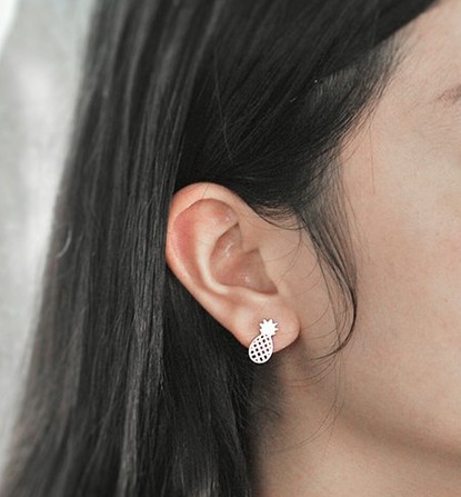 Silver Sterling Pineapple Stud Earrings Womens Jewelry Gifts Idea S925 Ear Studs