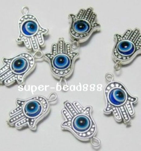 

100pcs Hamsa Hand EVIL EYE Kabbalah Luck Charms Pendant For Jewelry Making Bracelet 19x12mm, Bronze;silver