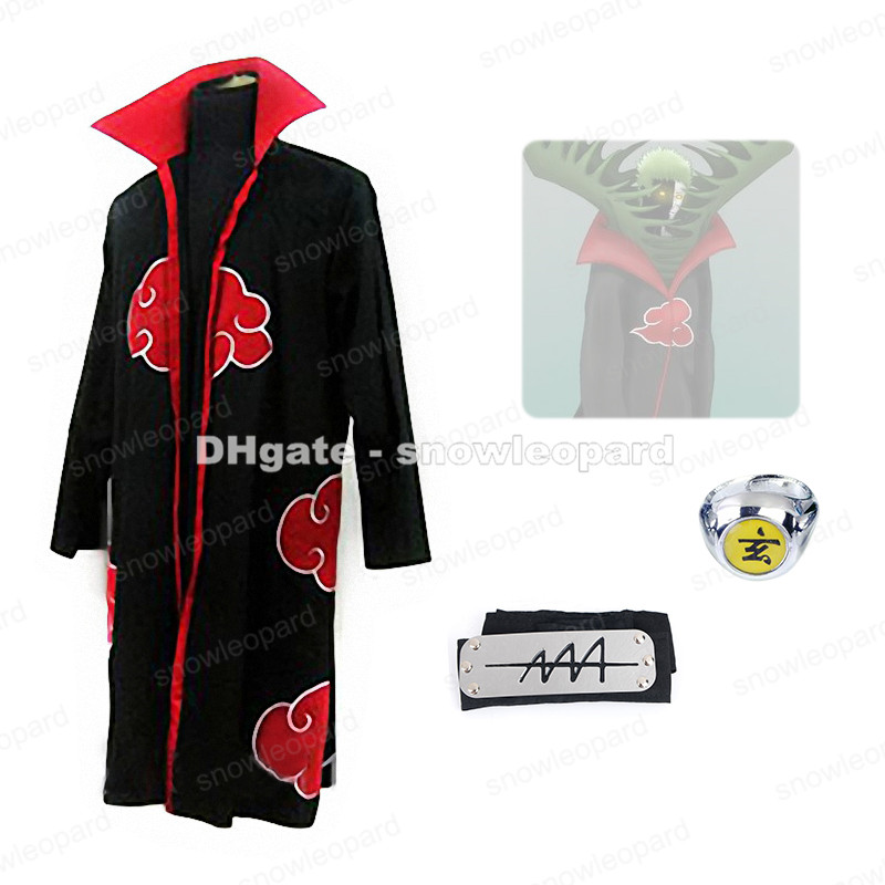 Ring Cosplay Costume Itachi Unisex Akatsuki Cloak Headband Naruto Fans Uniform 4pcs Halloween