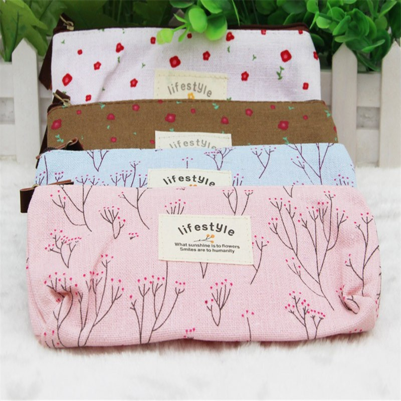 

Wholesale-2016 Hot Sale Flower Floral Pencil Pen Canvas Case Cosmetic Makeup Tool Bag Storage Pouch Purse bolsas de maquiagem Dropshipping