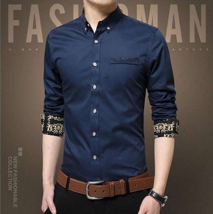 

Applique Spliced Dress Shirt Men PatchPrint Floral Cloth Design Single Breasted Long Sleeve Turn Down Collar Mens Casual Shirt Free Ship, White
