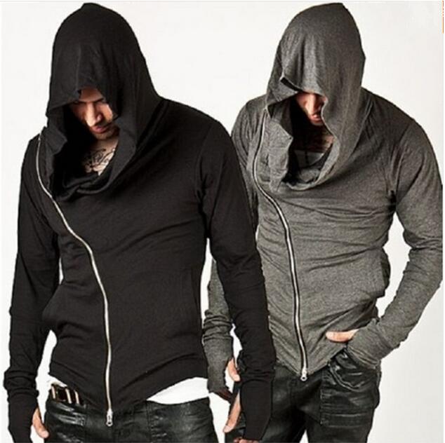 Wholesale-New Stylish Unbeatable Arm Warmer Diagonal ZIP-UP Mens Assassin Creed Hoodie Fashion Design For Men Sportswear Sweatshirt