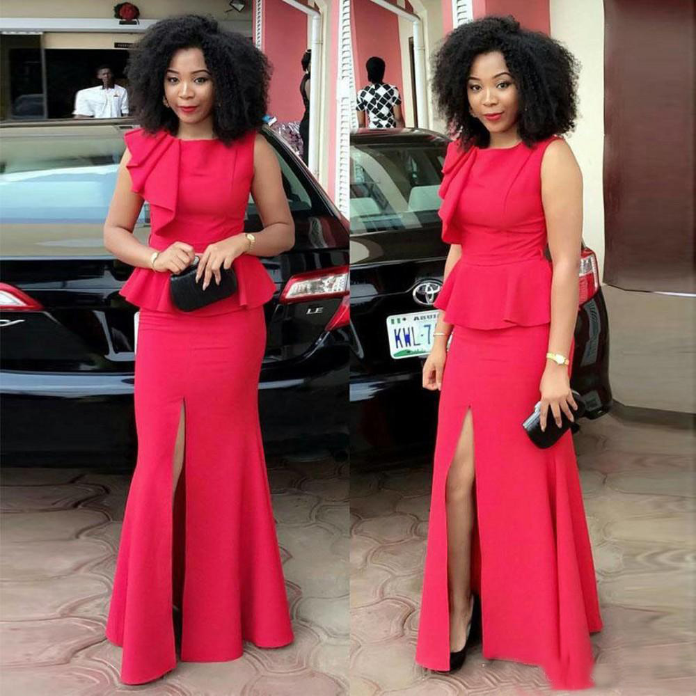 

Vestido de fiesta de renda 2019 Red South African Two Pieces Evening Dresses Front Split Sexy Satin Peplum Sheath Formal Party Wear, Green