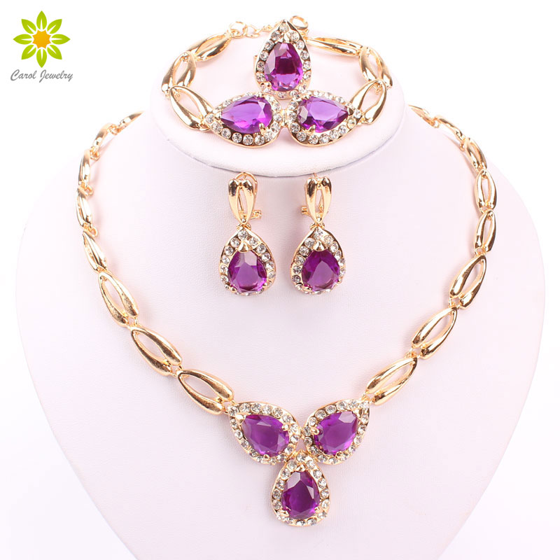 

Fashion Wedding African Beads jewelry Sets Crystal Necklace Earrings For Women Gold Plated Jewelry Set Wedding Accessories