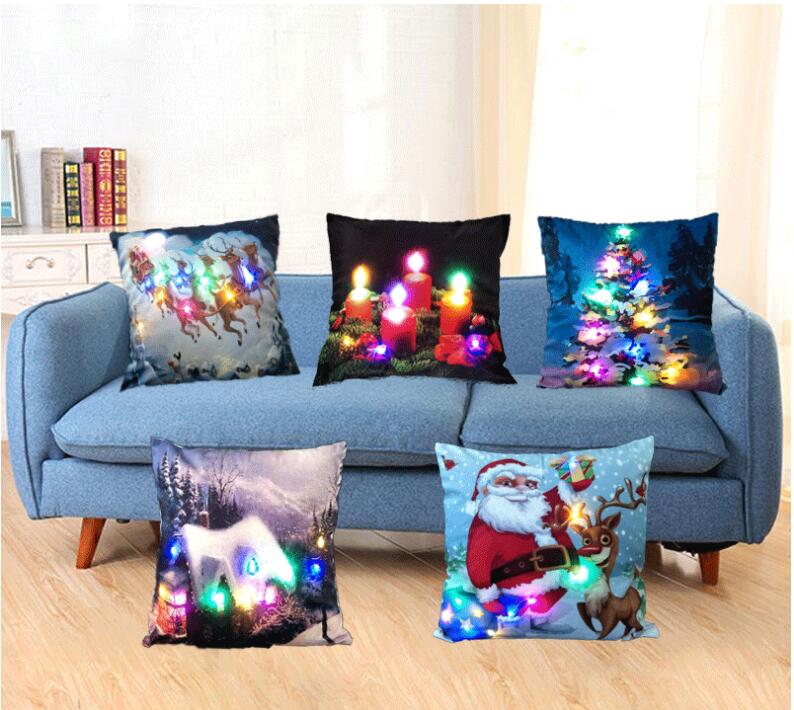 Noël LED Flanelle Taie d'oreiller Personnel Lombaire Oreiller Coussin Couvre Creative Taie D'oreiller Fête De Noël Hôtel Décor À La Maison Cadeau