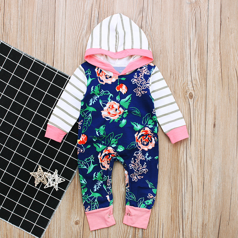 Baby Girls Rompes à manches longues Spring Automne Rose Rose Vêtements Enfants Jumpsuit à capuche à capuche pour Girl Rompers