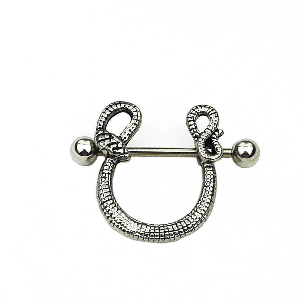 

D0656 ( 1 color ) Nice snake style NIPPLE ring piercing jewelry clear stone, Silver