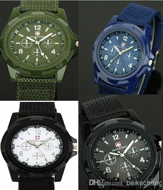

Wholesale 600pcs/lot Mix 4colors Cool Summer Men Sport Military Army Pilot Fabric Strap Sports Men Gemius Army Watch SA006, Gemius watch