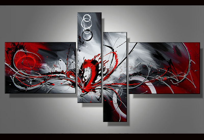 

Contemporary abstract oil painting canvas Black White Red artwork Modern decoration handmade home office hotel wall art decor Gift art abs48