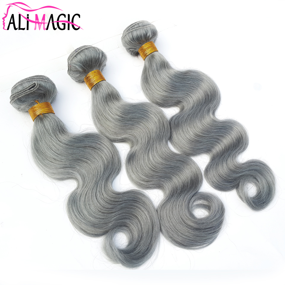 

100% Brazilian Human Hair Weft Weaves 3 bundles Unprocessed Body Wave Gray Hair Weaves Sliver Grey Wavy Hair Weft Extensions, #blue