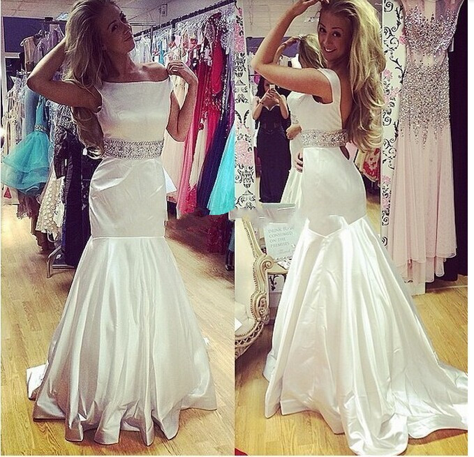 

Sexy Backless White Mermaid Evening Dresses 2016 Cap Sleeevs Sash Beading Celebrity Dresses Red Carpet Long Prom Gowns Custom Made, Gray