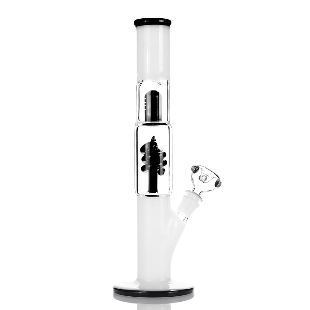 

High Quality Glass Bong 15" White & Black Milky spiral percolator coil condenser glass oil rig diffuser stem water pipes