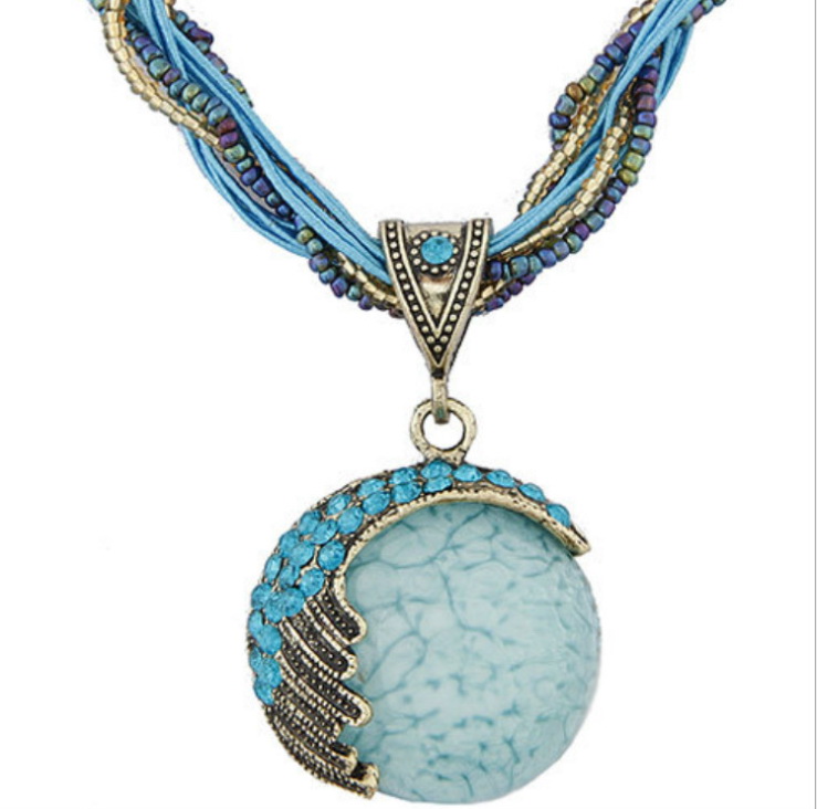 

New sead beads moon pendant punk retro Necklace Bohemia national wind retro chain alloy necklace jewelry free shipping, Silver