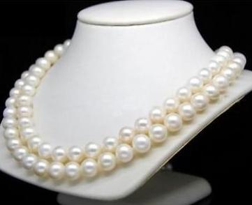 

Double Strands 8-9mm Natural White Pearl Necklace 18-19inch Gold Clasp