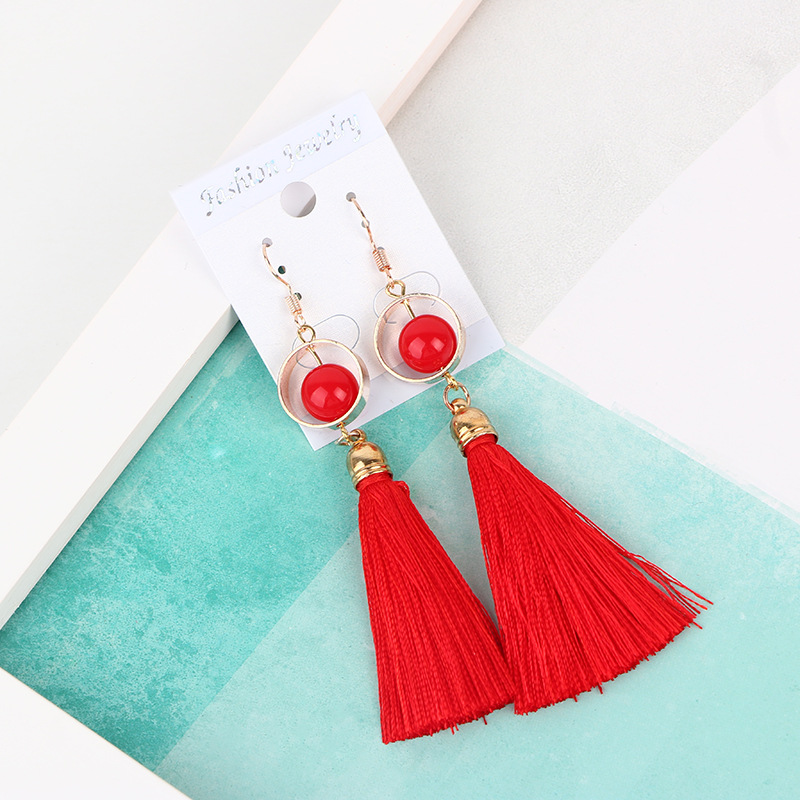 

New Fashion Red Tassel Dangle Earring For Women Cute Blue Fringe Gold Long Drop Earrings rings tassels Female Jewelry Girlfriend Gift