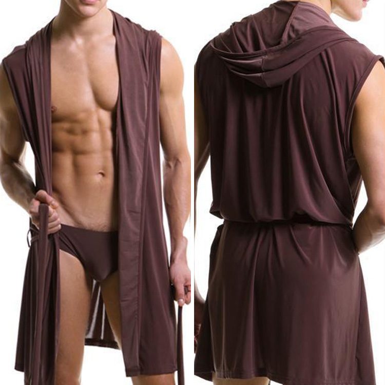 

Wholesale-Hot Sales Men Bathrobe Bath Robe Male Robe Clothing Sleepwear Pajamas Sexy Fashion Nightgown Without Briefs Asian/Tag Size S, Coffee