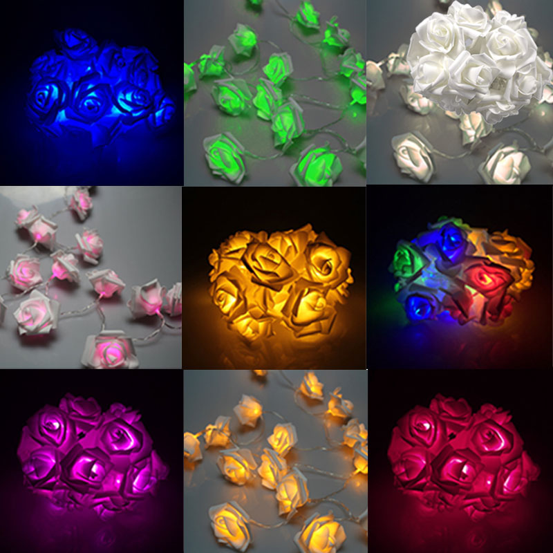

Wholesale- 20LED Rose Flower Fairy String Lights Clear Cable Battery Powered for Wedding Bedroom Indoor Decoration --M25