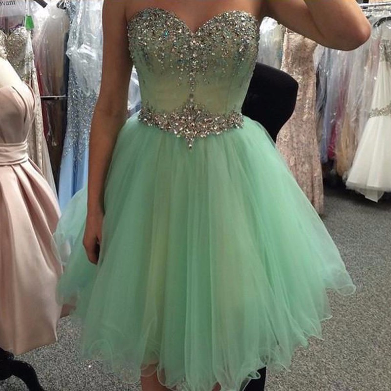 

2016 Splendid Crystal Homecoming Dresses Sweetheart Neck Vestidos De Festa Cheap Short Prom Dresses Tulle Girl Cocktail Party Gowns, White