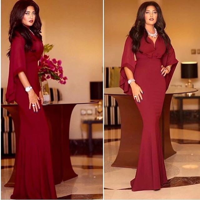

Sexy Red Mermaid Evening Dresses 2016 3/4 Cape Sleeve V Neck Formal Party Gowns Satin Floor Length Elegant Arabic Robe de Soiree, Pink