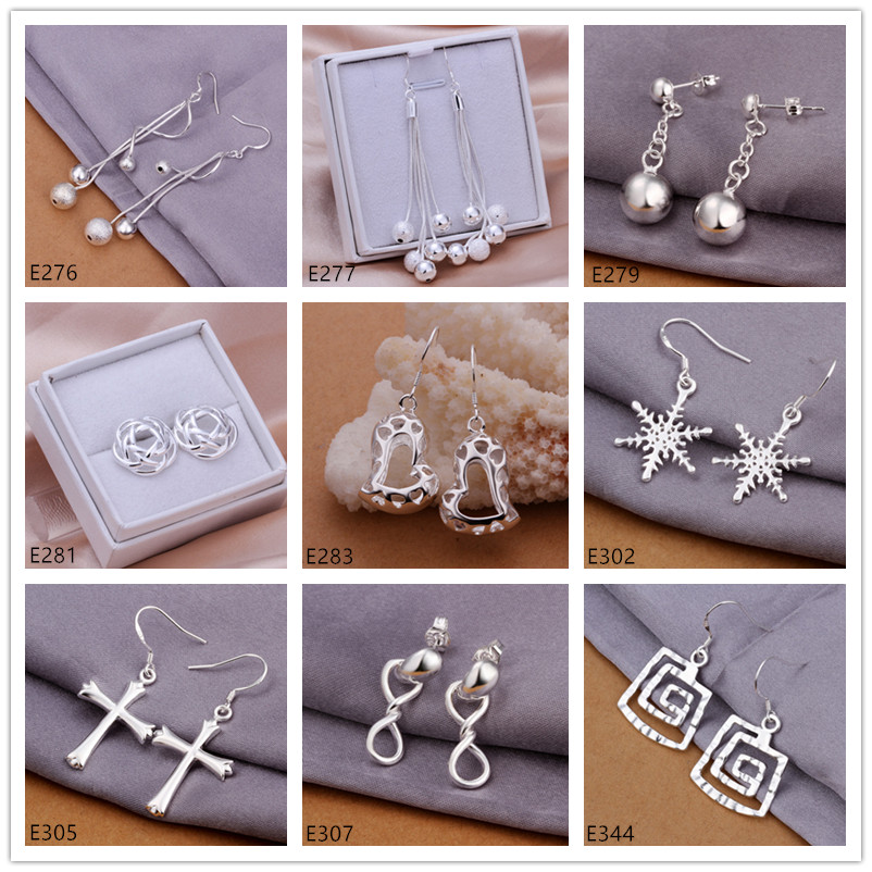 

New arrival women's sterling silver plated earring 10 pairs a lot mixed style EME30, fashion plate 925 silver Dangle Chandelier earrings