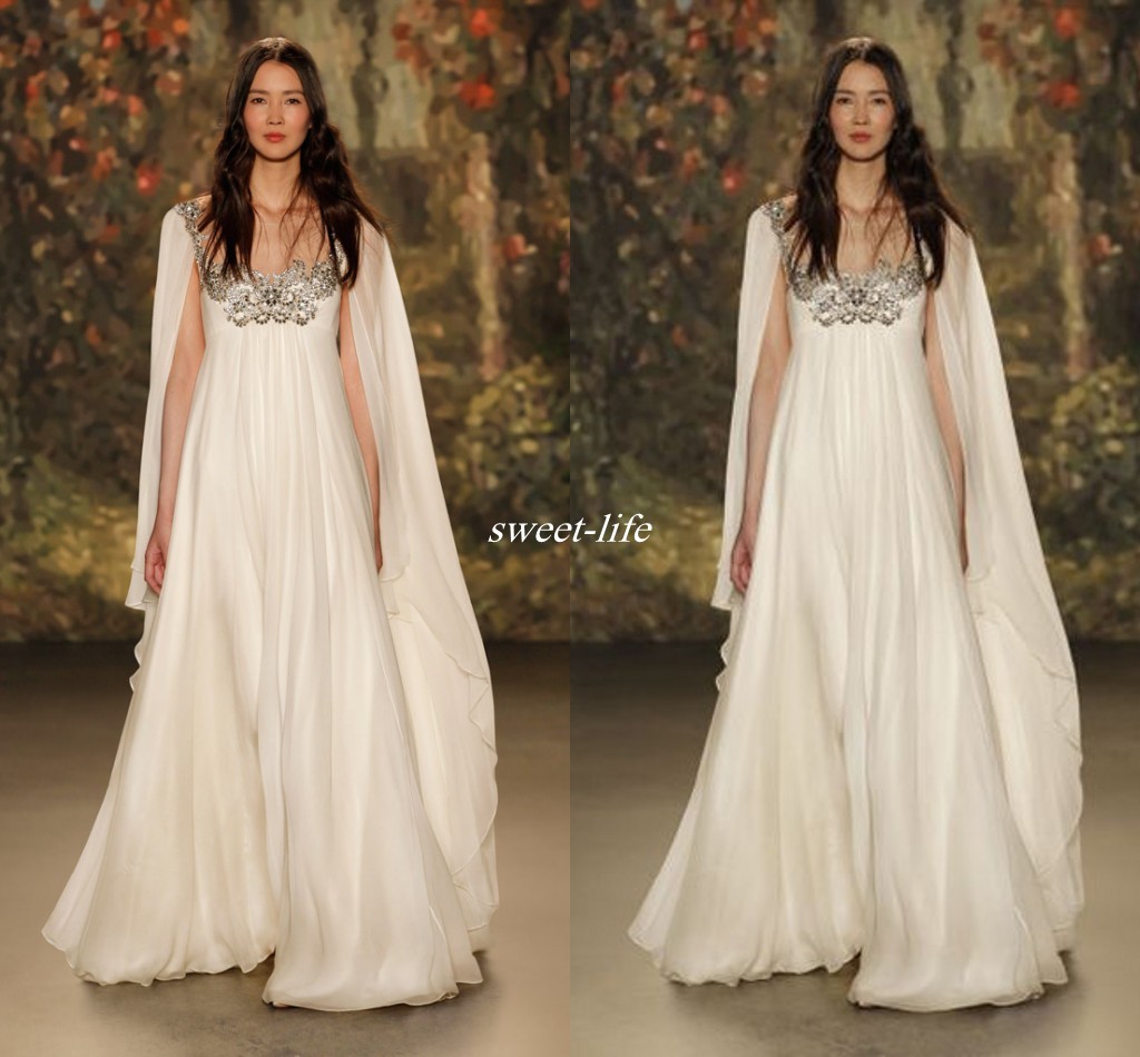 

Empire Waist 2019 Maternity Beach Long Wedding Dresses Scoop Neck Beaded Crystal Chiffon Plus Size Long Boho Bridal Gowns Jenny Packham, Pink