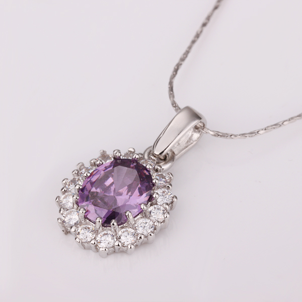 

Free shipping 24k 18k white gold Purple Gem Pendant Necklaces jewelry GN210 brand new fashion gemstone Zircon necklace christmas gift