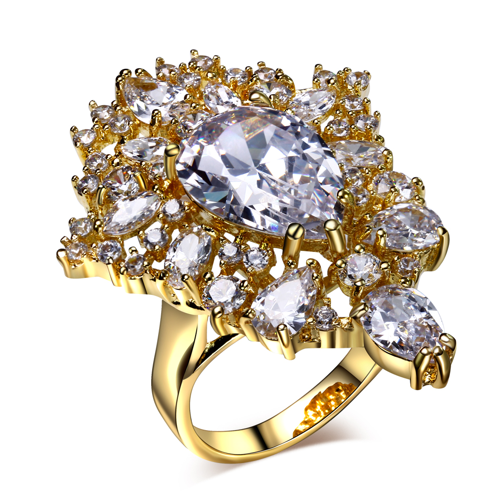 Longa shape cz Ring 18k Gold plate Rings for Party High Grade Jewelry Bright Clear Cubic Zirconia Rings-image-385769491