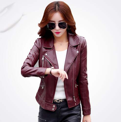 

Plus Size -3XL Fashion Autumn Winter Women Leather Coat Female Slim Short Leather Jacket Women' Outerwear, Black