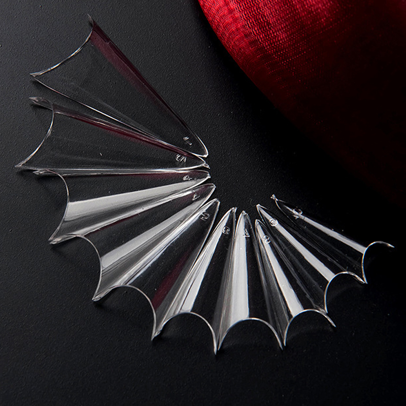 

-Nail Art False Nails- 500 tips STILETTO Curved Clear French Nail Tips Fold the non-trace Professional Artificial Fingernails, Nature