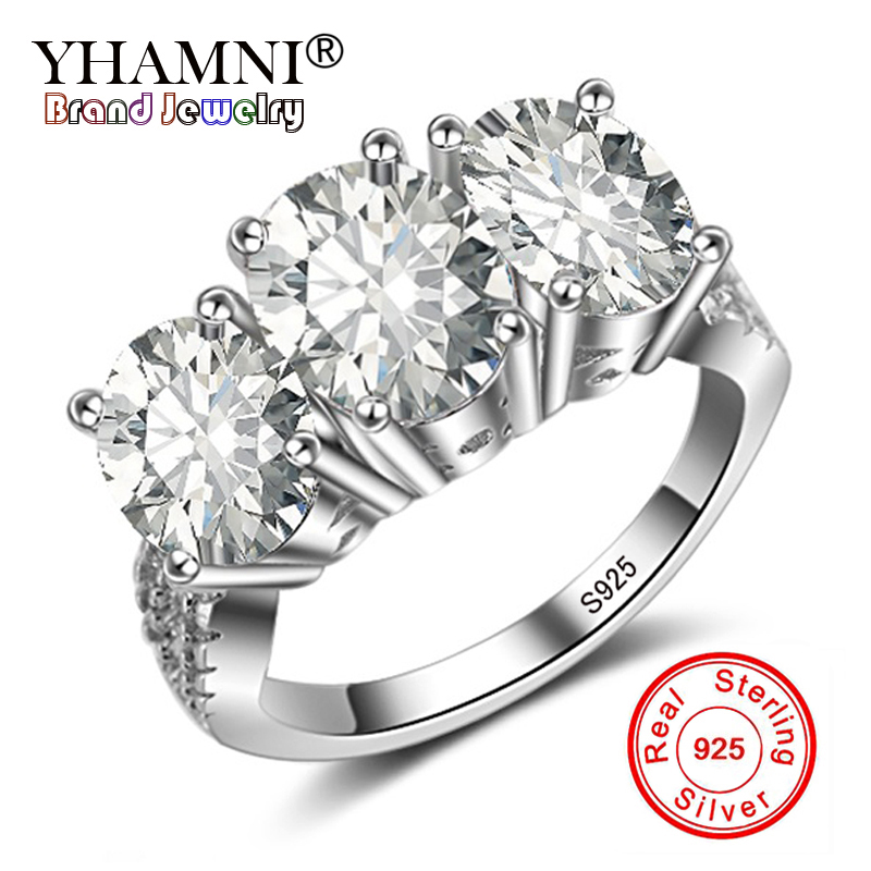 

YHAMNI Fashion Jewelry Real Natural Solid 925 Silver Rings Set Luxury 3pcs Oval Sona CZ Diamond Wedding Rings for Women LYR004, Slivery;golden