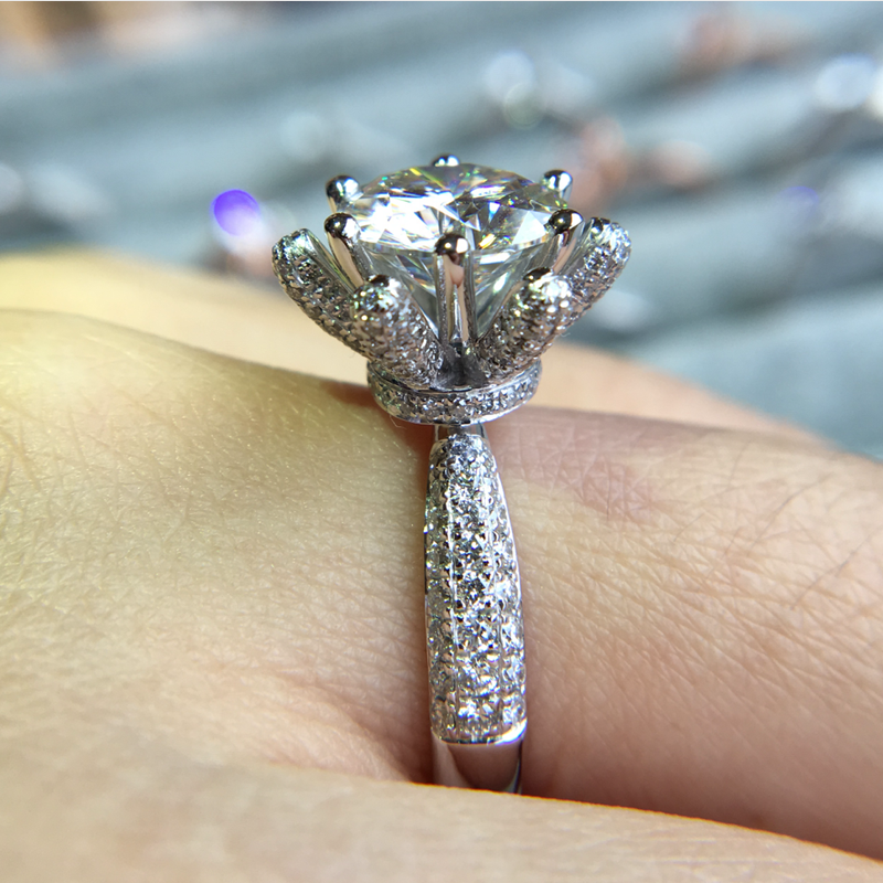 

Victoria Wieck Brand Desgin Luxury Jewelry 925 Sterling Silver Rose Gold Round Cut White Topaz CZ Diamond Women Wedding Lotus Flower Ring