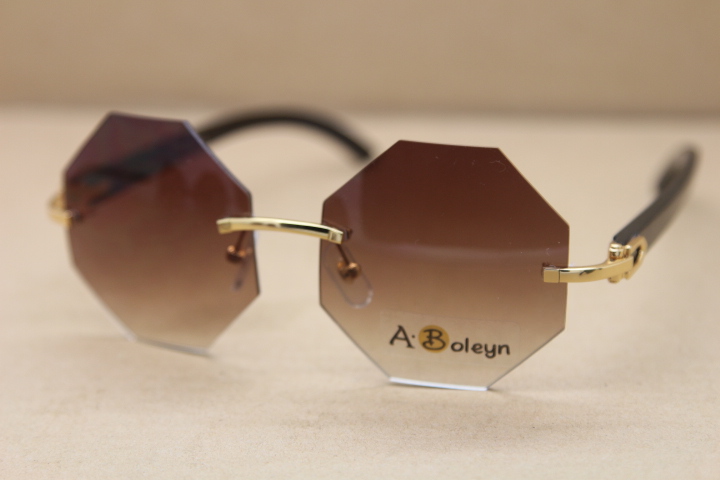 

New Style Women Glasses Rimless 4189706 polygon Eyeglasses Black Buffalo Horn Sun Glasses driving sunglasses C Decoration Size:54-18-140mm