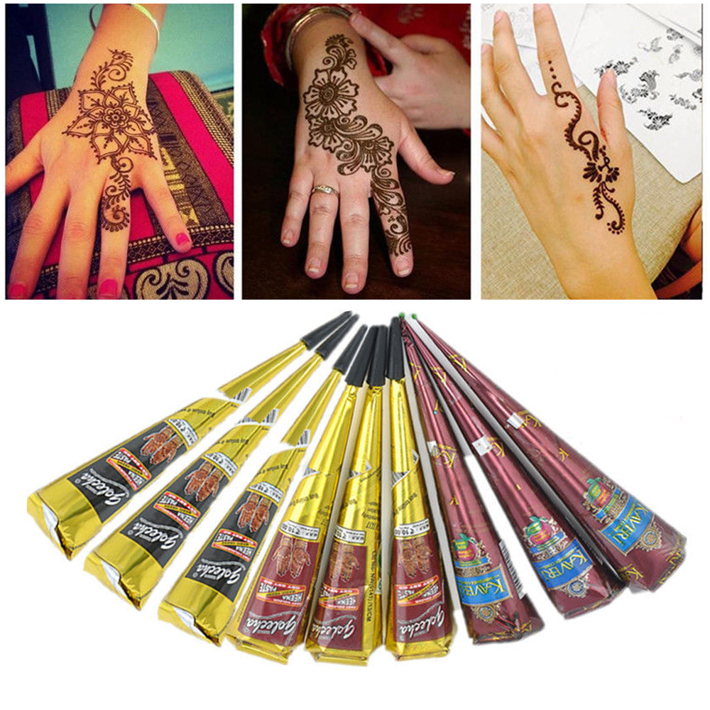 

Temporary Tattoos Wholesale-2022 Tattoo Kit Henna Painted Cream Natural Cones Body Art Paint Mehandi Ink For Wedding 5 Colors