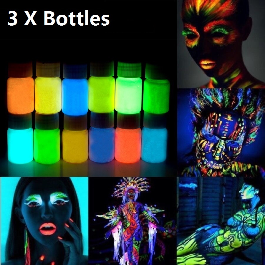 

Wholesale-3pcs 25g Glowing Face Body Paint Glow In The Dark 12 Colors Lumious UV Acrylic Paints for Party & Halloween Body Makeup