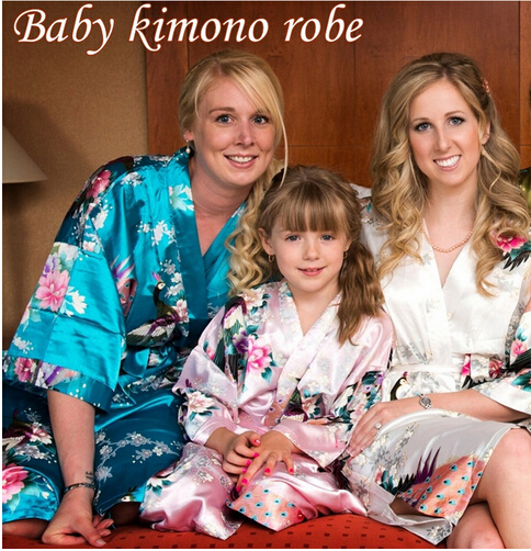 

satin pajama kid children sleepwear wedding flower girls gown high quality kimono robes peacock nightgown, As show
