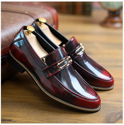 

New Casual Mens Shoes Breathable Vintage Genuine Leather Pointed Toe Shoes For Men Italian Luxury Design Dress Shoes NXX491, Red
