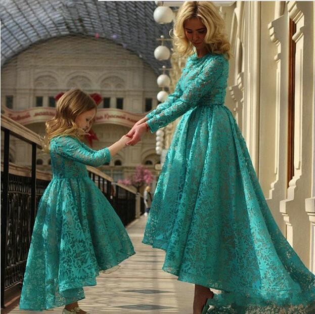 

lTurquoise lace Mother and Daughter Matchindresses for girls first communion dresses for girls flower girl dresses for weddings, Brown