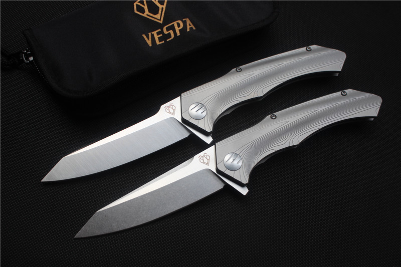 

Free shipping, High quality VESPA knife,Blade:100%S35VN(Stone wash/satin),Handle:TC4 Plane bearing outdoor camping Folding knife EDC