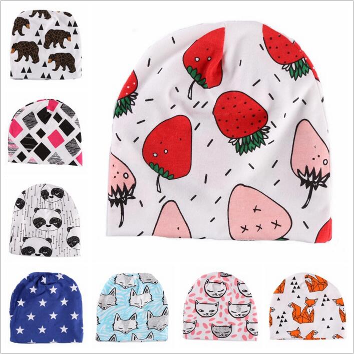 

Baby Hats INS Soft Cotton Beanie Newborn Christmas Fashion Caps Cartoon Fox Hat Animal Print Cap Winter Panda Tiger Fruit Bonnet Caps B2963, As pictures