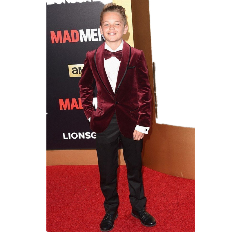 Tuxedos de marié de mariage en velours pour enfants, 2 ensembles (veste + pantalon), pour fête de remise de diplôme, nouveaux costumes, sur comma