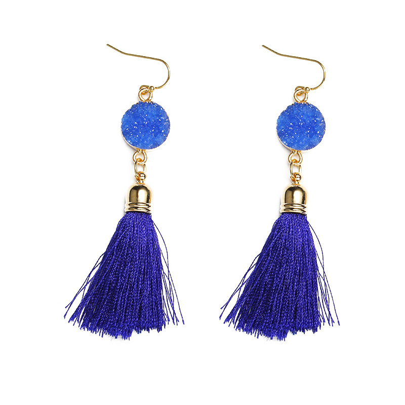 

New Design Blue Elegant Resin Long Tassel Rope Drop Earrings for Women Hot Selling Fashion Ethnic Charm Earring 4 Colors