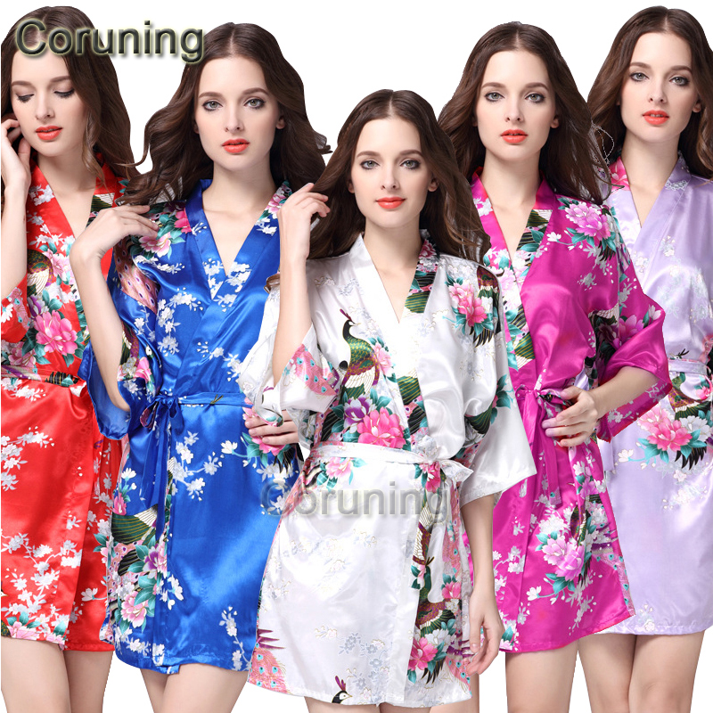 

Wholesale- RB006 Silk Kimono Robe Bathrobe Women Satin Robe Silk Robes For Women Night Sexy Robes Night Grow For Bridesmaid Summer, Green
