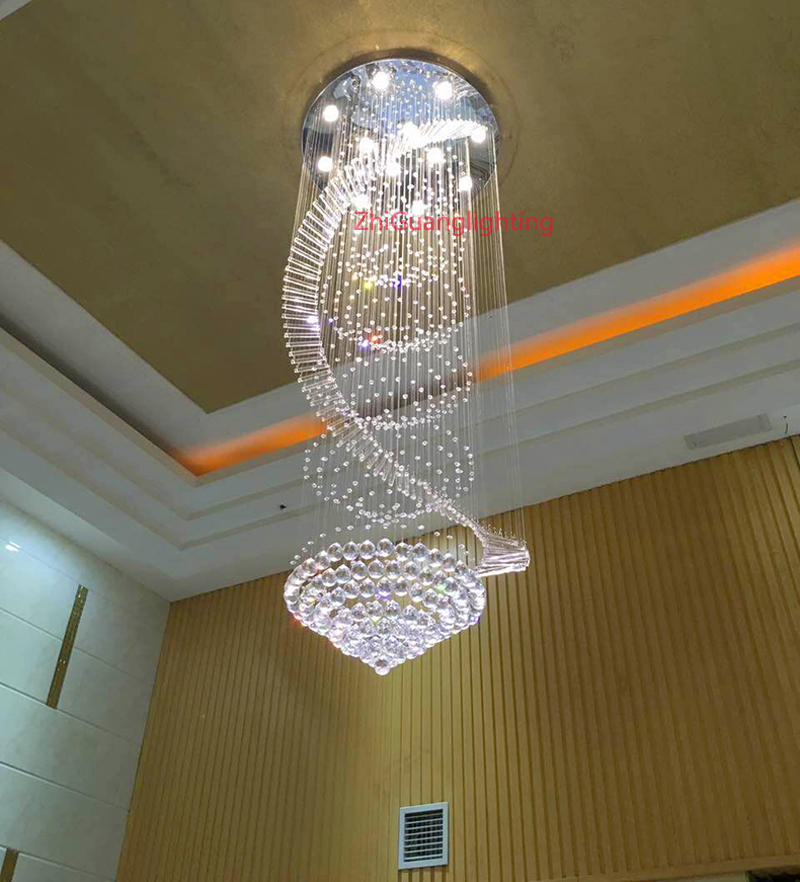 

long crystal chandelier Stair Spiral Crystal Chandelier Lighting staircase light chandeliers ceiling high rope chandeliers large ZG8011#