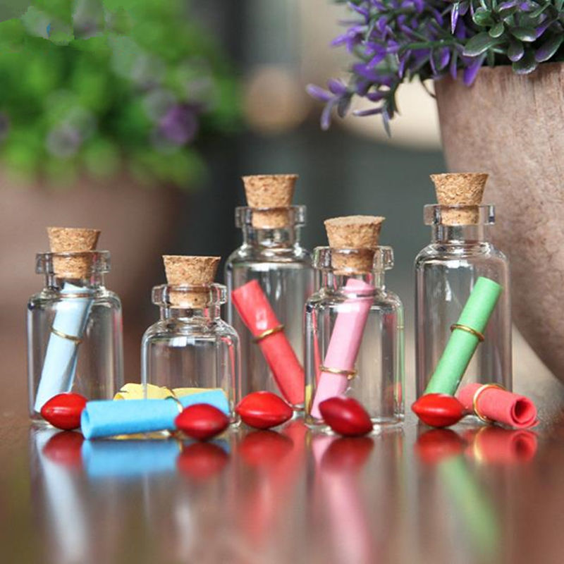 

1/2/3ml Lovely Small Wish Bottle Tiny Clear Empty Wishing Glass Message Vial With Cork Stopper Mini Containers Bottle F20172200