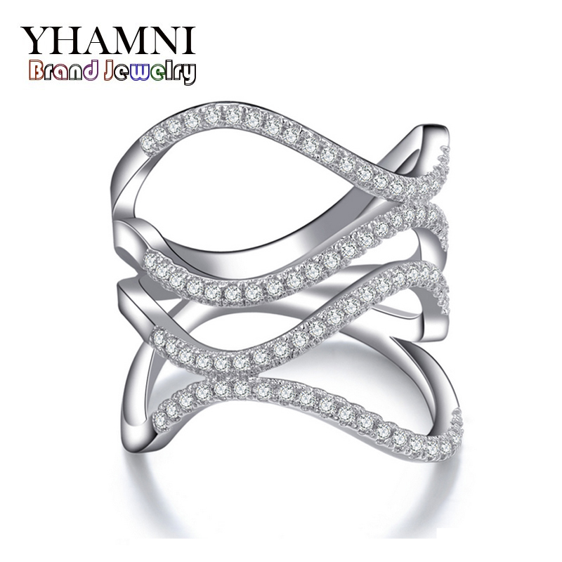 YHAMNI Fashion S925 Stamped Real Sterling Silver Jewelry Ring Set CZ Diamond Wedding Rings for Women Brand Fine Jewelry MR143